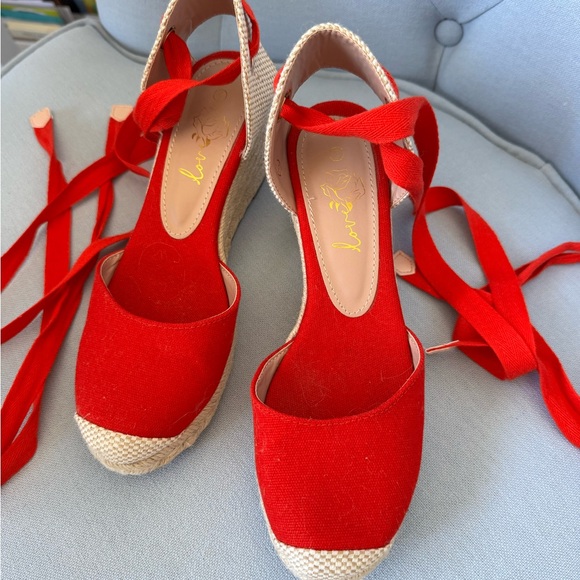 Red wedges lace up - like new size 6 - Picture 10 of 12